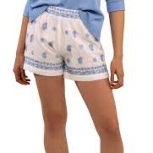✅ GRETCHEN SCOTT Dynasty Hand Embroidered Shorts BLUE/WHITE SIZE X-LARGE